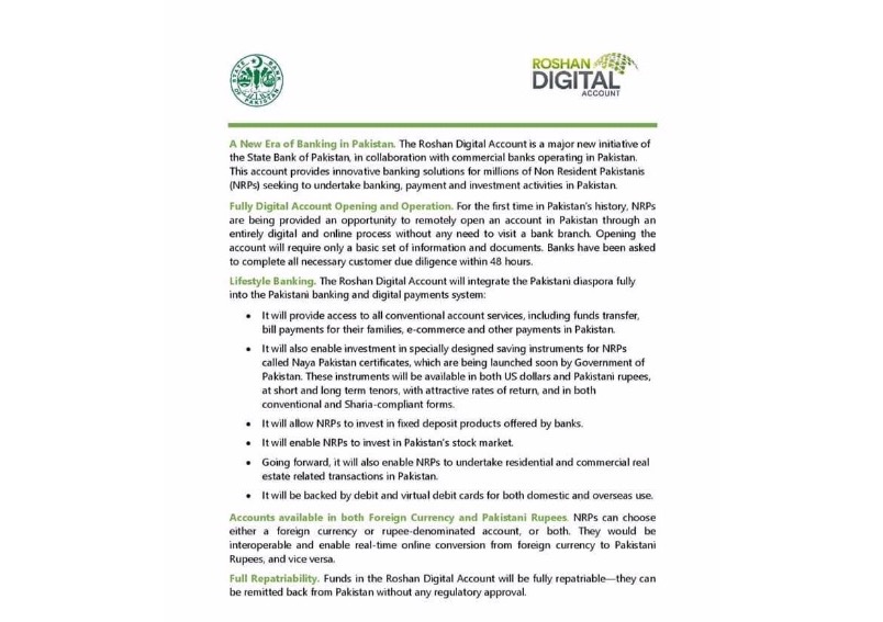 Launch of ‘Roshan Digital Account’ for Overseas Pakistanis